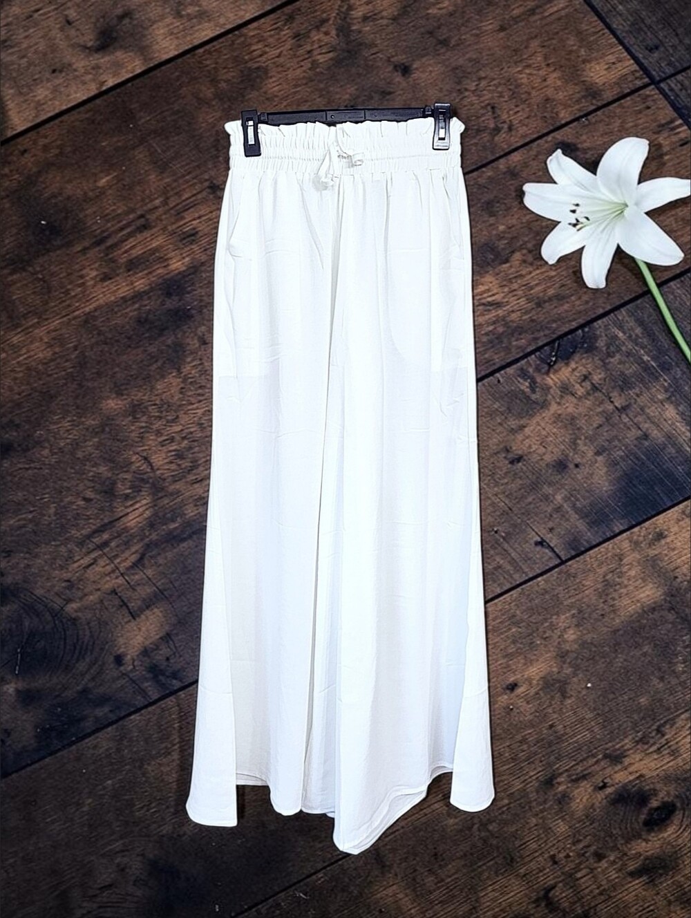 Women's White Wide Leg Palazzo Pants Semi Sheer Pull-On Beachy Coastal Small